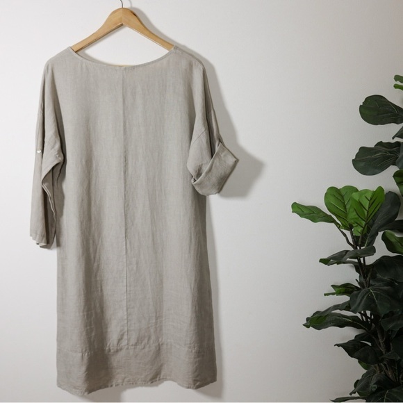 Rosemarine Linen Midi Relaxed Shift Dress Beige Taupe Neutral Minimalist Size M - Picture 5 of 11